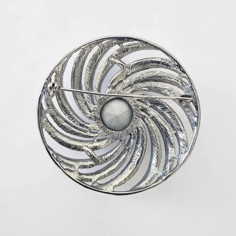 Vintage Monet Silver Tone Rhinestone and Crystal Statement Spiral Brooch